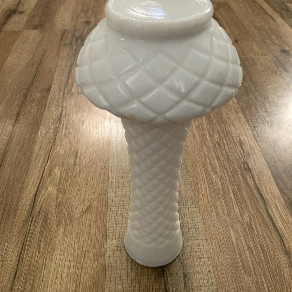 Vintage Hoosier Quilted Pattern White Milk Glass Bud Vase
